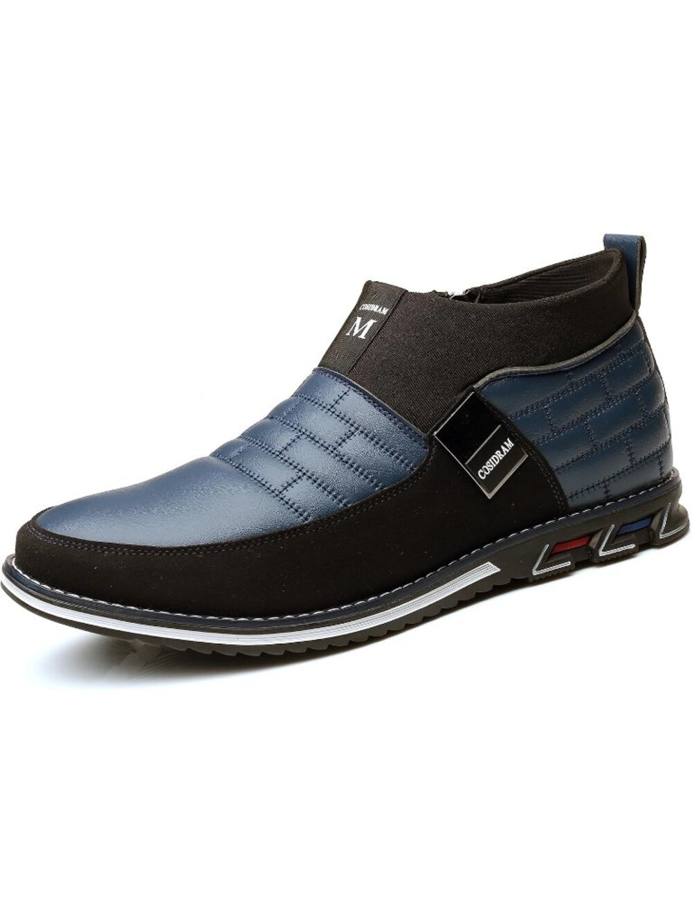 Men's Black & Blue Grid Textured Two-tone Flexible Derby Oxfords Dress Sneakers